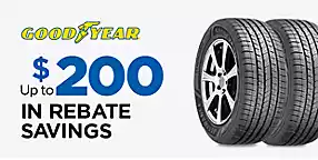 Goodyear Rebate Save up to $200 on 4 select Goodyear tires. See rebate forms for details. Offer expires 9/30/23 Get Details